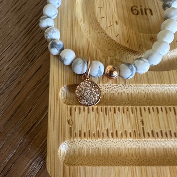 Matte White Howlite Stretch Bracelet with Pave Rose Gold Charm and Ball Spacer - Picture 9 of 9